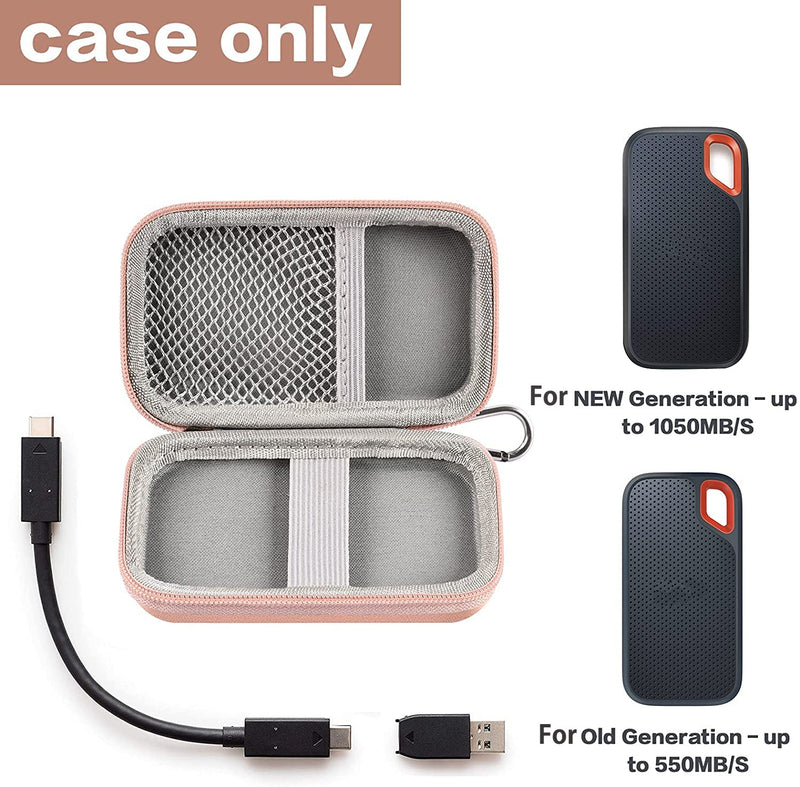 [Australia - AusPower] - Hard Case Compatible with SanDisk 500GB/ 1TB/ 2TB/ 4TB Extreme Portable SSD - Up to 1050MB/s - USB-C, USB 3.2 Gen 2 - External Solid State Drive. Carrying Travel Holder for USB Cables -Pink (Box Only) pink 