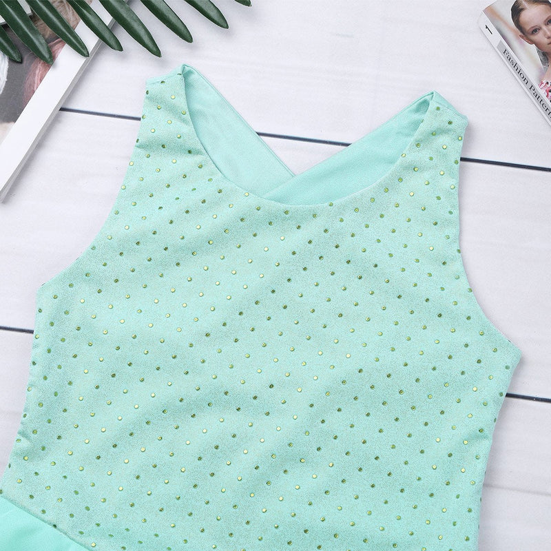 [Australia - AusPower] - FEESHOW Kids Girls Cross Back Figure Ice Skating Dress Gymnastic Tank Leotard Ballet Dance Dresses Light Green 4 