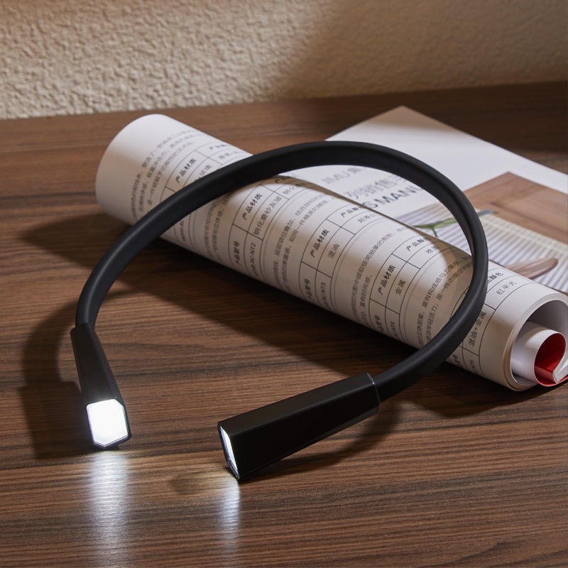 [Australia - AusPower] - RADIXIUM Black LED Neck Reading Light, Multifuntion Book Light for Reading in Bed and Camping, 4 Brightness Levels, Bendable Arms, Rechargeable, Long Lasting, Comfortable & Lightweight, Soft as Skin 