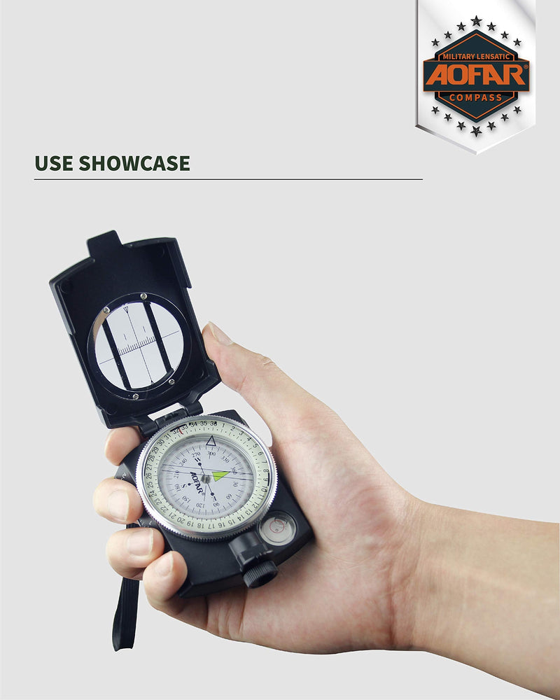[Australia - AusPower] - AOFAR Military Compass,AF-4580 Lensatic Sighting, Waterproof and Shakeproof with Map Measurer Distance Calculator, Pouch for Camping, Hiking 