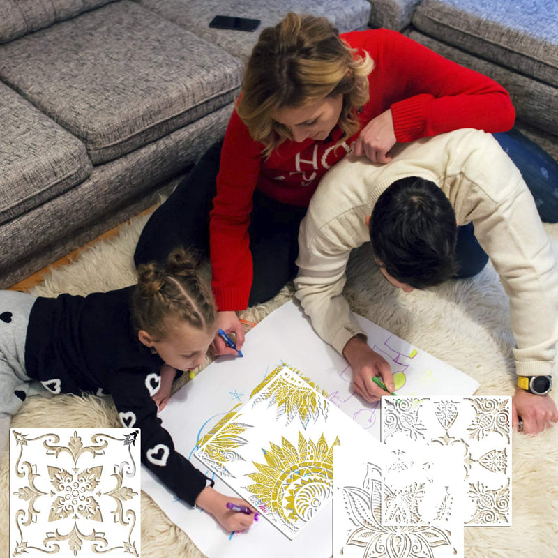 [Australia - AusPower] - 9 Pack (12x12 Inch) Large Reusable Stencil Mandala Stencil Laser Cut Painting Template for Floor Wall Tile Fabric Furniture Stencils Painting 
