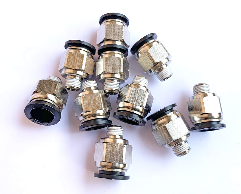 [Australia - AusPower] - 1/8" PT Male Thread 12mm Straight Pneumatic Push in Quick Fitting Connectors for PETF Tube 10Pcs 12mm 1/8" 