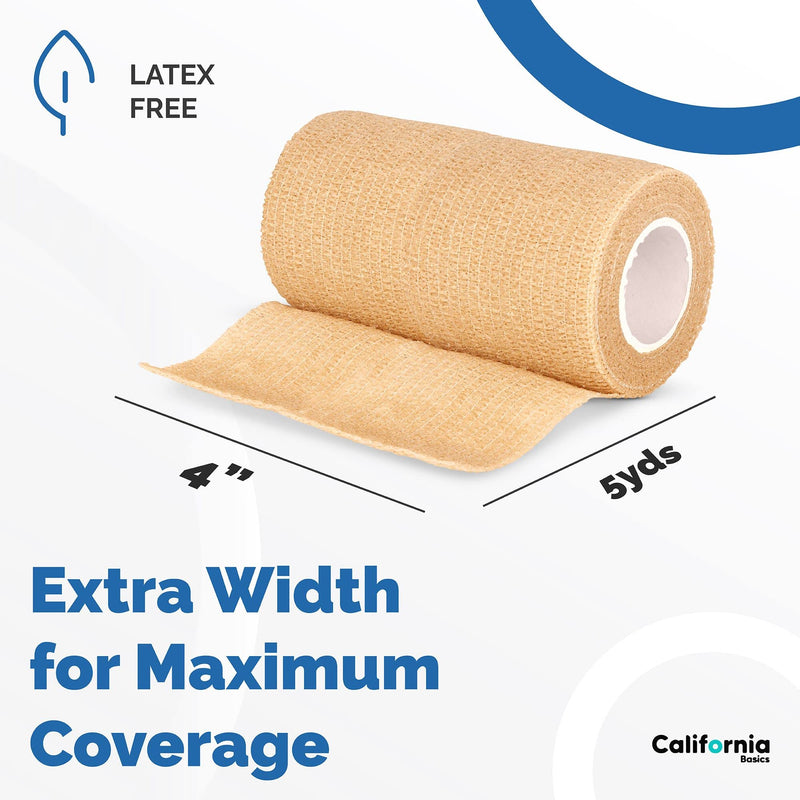 [Australia - AusPower] - 4-in Wide Self Adherent Cohesive Wrap Bandages (12 Pack), 5 yds Self Adhesive Bandage Wrap , Brown Athletic Tape, Hand & Wrist Wraps, Ankle wrap, Premium-Grade Medical Stretch Wrap, Non Woven Wrap 12 Pack 