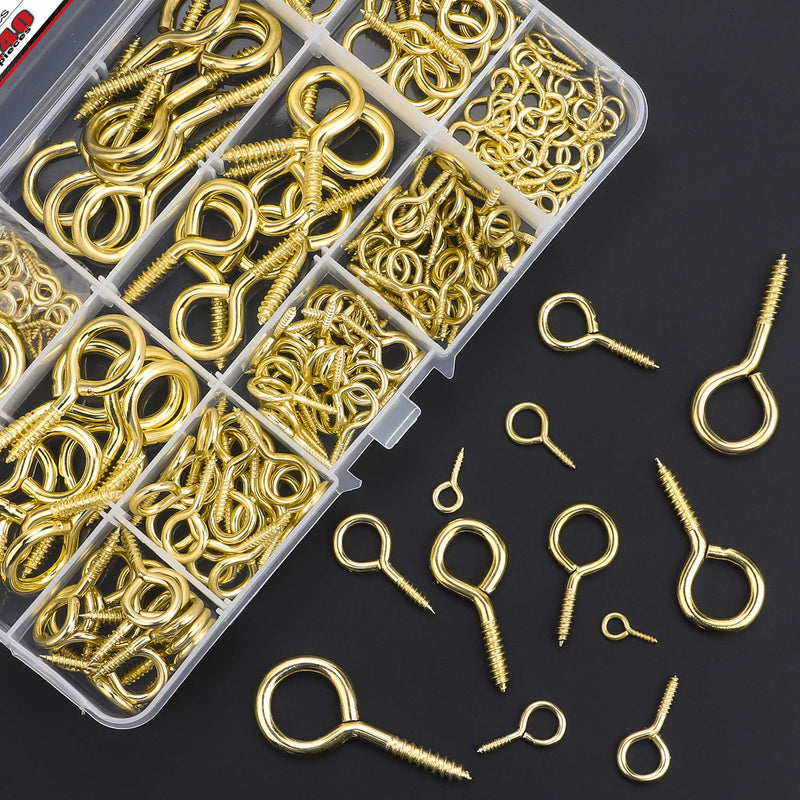 [Australia - AusPower] - DYWISHKEY 240PCS 12 Sizes Brass Plated Steel Eye Bolts Screw Eyes Assortment Kit 