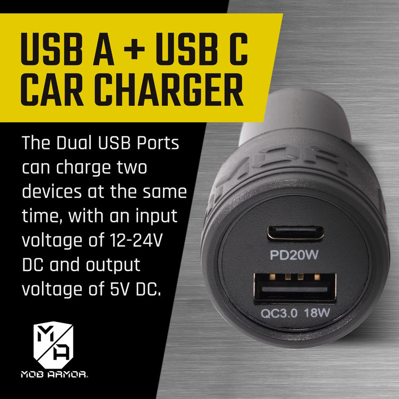 [Australia - AusPower] - Mob Armor 38w Dual USB Quick-Charge USB A + USB C Car Charger - Fast Charging Car Charger - Adapter - Car Charger Adapter - USB Car Charger - Car Phone Charger - Phone Charger C Type & A Type (Black) 