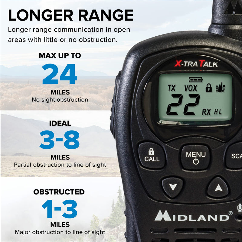 [Australia - AusPower] - Midland - LXT500VP3, 22 Channel FRS Walkie Talkies with Channel Scan - Extended Range Two Way Radios, Silent Operation, Batteries Included (Pair Pack) (Black) Pair Pack - Black 