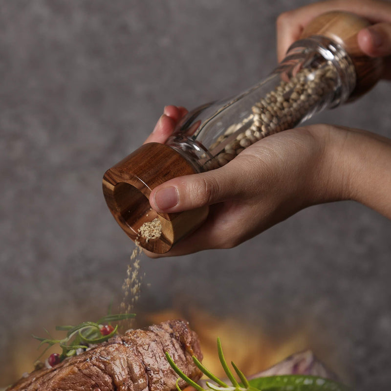 [Australia - AusPower] - KKC HOME ACCENTS Wooden Sea Salt Grinder,Salt Mill,Coarse Salt Grinder, Acacia Wood and Acrylic,Refillable,8 inch Grinder Mill for Pink Himalayan Salt or Pepper,Adjustable Coarseness Fine to Coarse 