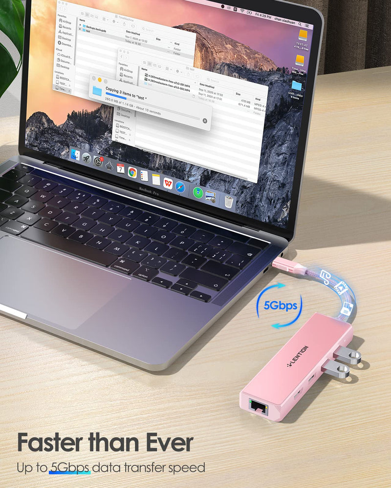 [Australia - AusPower] - LENTION USB C Hub with Gigabit Ethernet Adapter, 4K HDMI, 3 USB 3.0 Dongle for 2022-2016 MacBook Pro 13/14/15/16, New Mac Air & Surface, Chromebook, More, Stable Driver Certified (CB-C25, Rose Gold) 