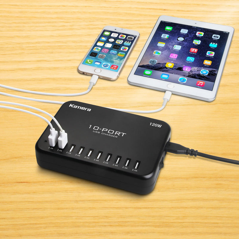 [Australia - AusPower] - USB Charger 10-Port 120W, Multi-Port USB Charging Hub 24A Desktop Power Station for iPhone X/8/7/6S/6 Plus/5S, Ipad Pro/Air2/ Mini, Galaxy S9/S8/S6 Edge 