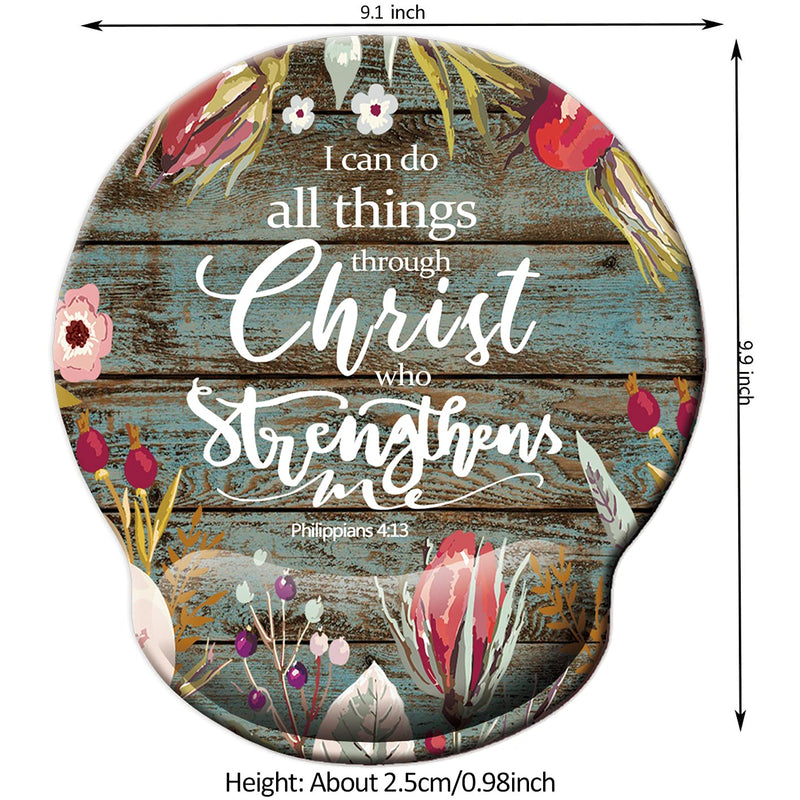 [Australia - AusPower] - Bible Verse Scripture Quote-I can do All Things Through Christ who Strengthens Me Philippians 4-13 Mouse Pad, Vintage Floral Rustic Old Wood Inspirational Quote Mouse Wrist Rest Support Pads Wood grain gray 