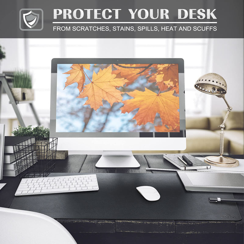 [Australia - AusPower] - K KNODEL Desk Mat, Mouse Pad, Desk Pad, Waterproof Desk Mat for Desktop, Leather Desk Pad for Keyboard and Mouse, Desk Pad Protector for Office and Home (23.6" x 13.8", Black) 23.6" x 13.8" 