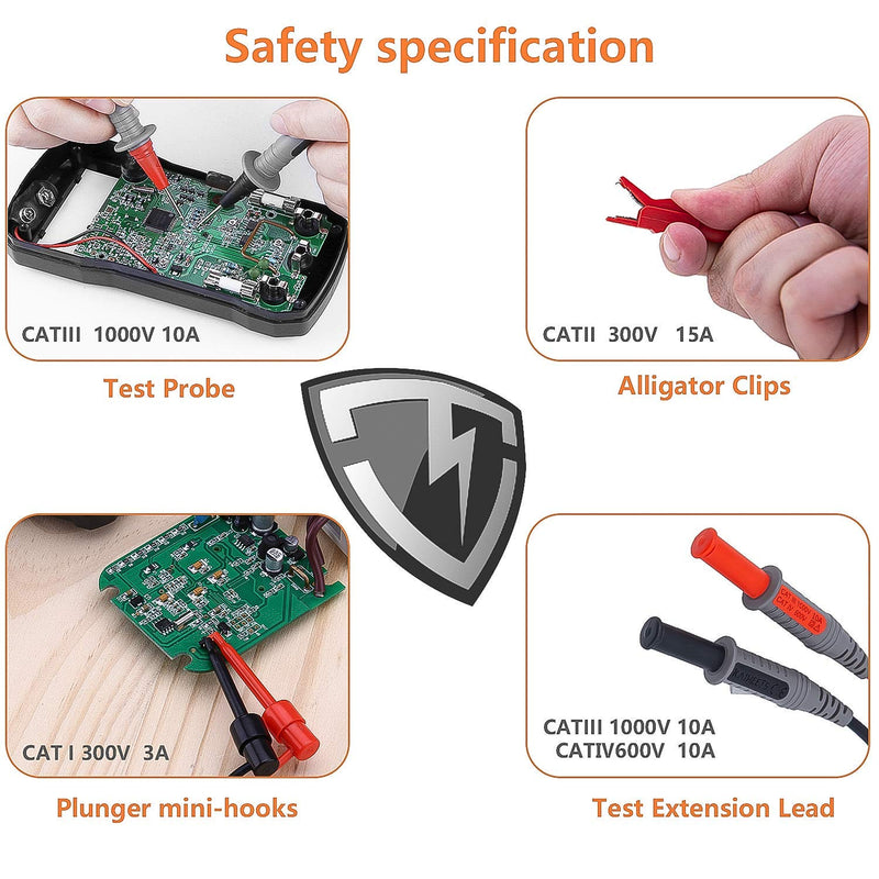 [Australia - AusPower] - KAIWEETS Soft Silicone Electrician Test Leads Kit CAT III 1000V & CAT IV 600V with Alligator Clips and Needle Probe for Fluke/AstroAI/INNOVA Multimeter Electronic Clamp Meter 8 