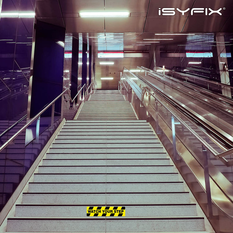 [Australia - AusPower] - iSYFIX Watch Your Step Floor Decals Stickers - 6 Pack 20x5 Inch - Premium Self-Adhesive Vinyl, Laminated Anti-Slip, Water Resistance, Sticker Indoor & Outdoor LargeFld 