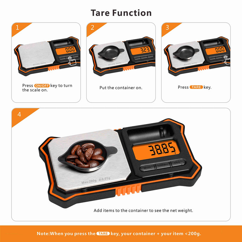 [Australia - AusPower] - Fuzion Digital Pocket Scale, 200g x 0.01g Jewelry Gram Scale, 6 Units Conversion, LCD Back-Lit Display, Use for Jewelry/Medicine/Food/Powder/Herb(Battery Included) Orange 