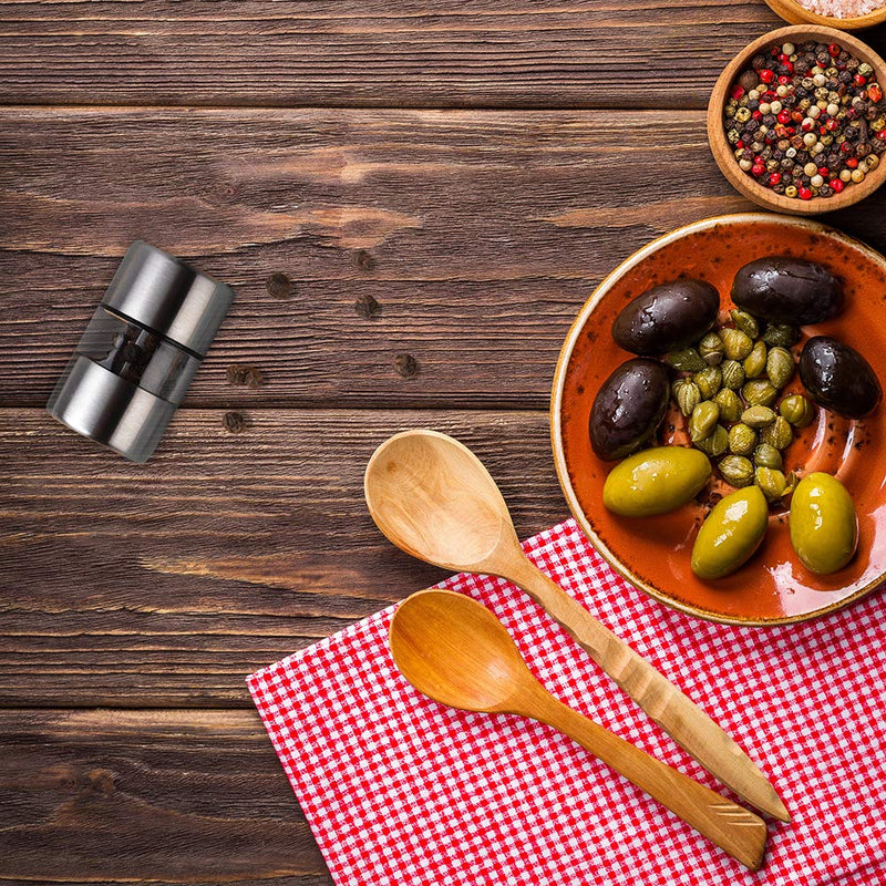 [Australia - AusPower] - T-mark Premium Sea Salt and Pepper Grinder Set - Spice Mill with Brushed Stainless Steel, Small Portable Ceramic Salt & Pepper Shakers (2-Pack) 