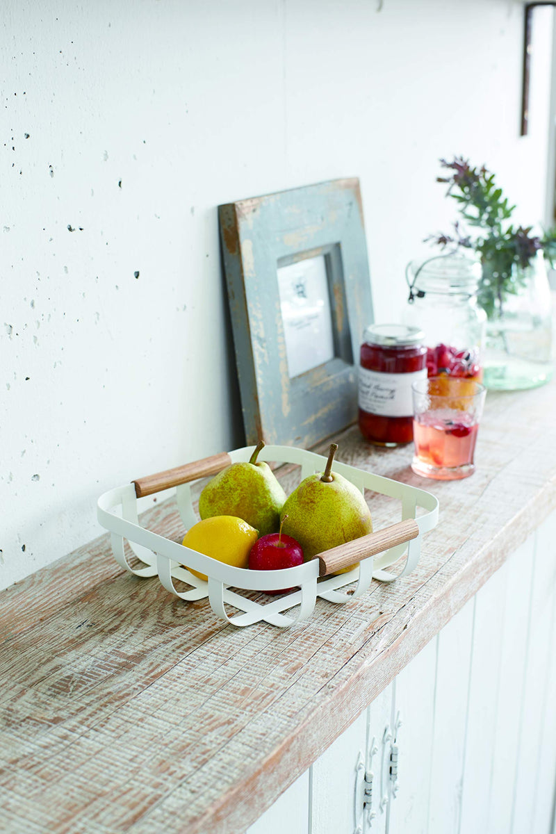 [Australia - AusPower] - Yamazaki Home Kitchen Decorative Metal Holder Bowl | Steel + Wood | Fruit Basket, One Size, White 