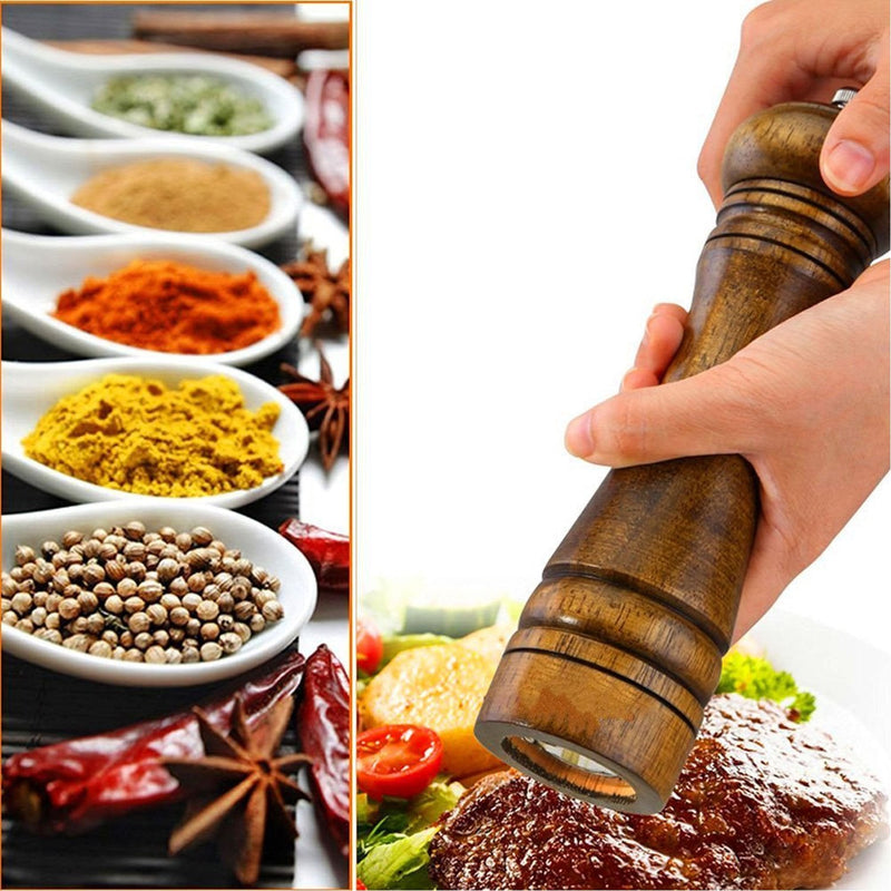 [Australia - AusPower] - Wooden Pepper Mill Kit Wood Manual mills Solid With Strong Adjustable Ceramic Grinder 8 " B 1 Wooden Pepper Mill 