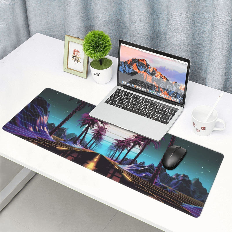[Australia - AusPower] - Retrowave Synthwave Large Gaming Mouse Pad XL Desk Mat Long Extended Mousepad Nonslip Rubber Base Stitched Edges Office Desktop Decor Mice Pads 31.5'' X 11.8'' 