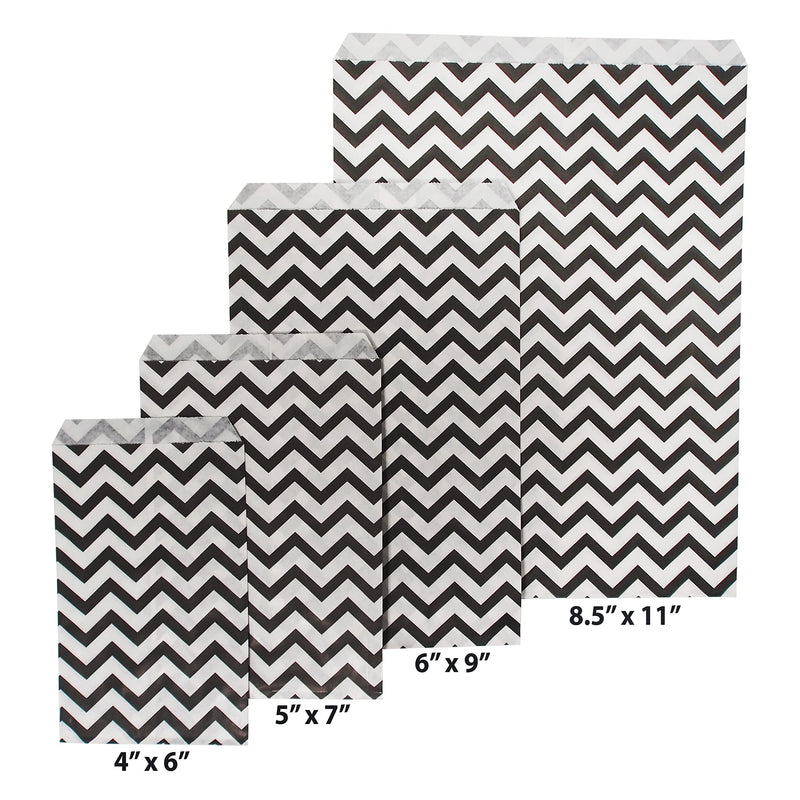 [Australia - AusPower] - CuteBox Company 5" x 7" Chevron Pattern Flat Paper Gift Bags 100pcs for Retail, Packaging, Party Favors, Merchandise, Crafts, Handmade Goods, Arts and Crafts, Outdoor Events, Holidays, Weddings 5" x 7" Black 