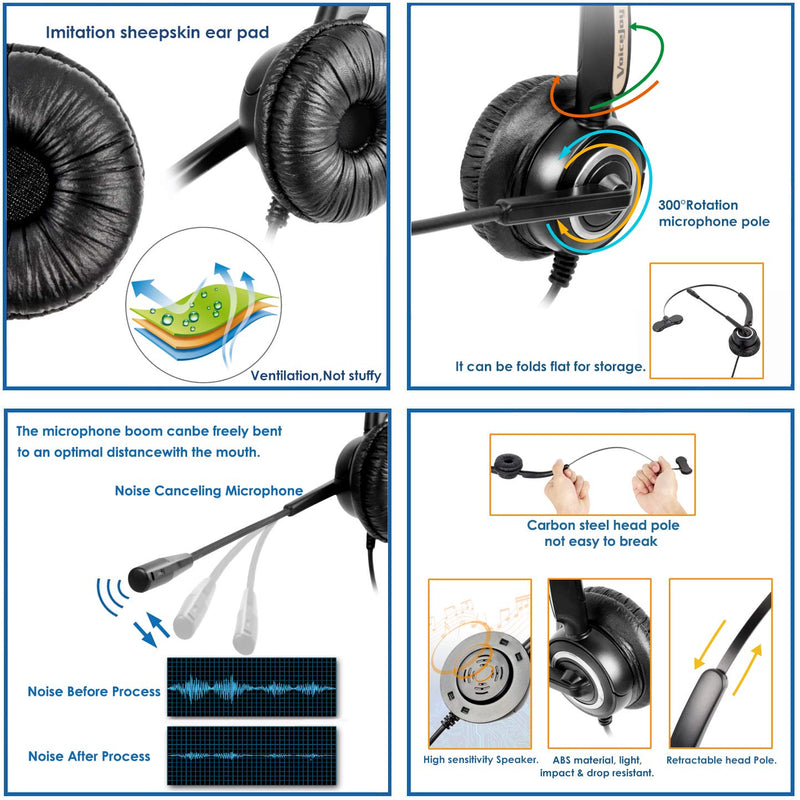 [Australia - AusPower] - VoiceJoy Call Center Noise Cancelling Corded Monaural Headset Headphone with Mic Microphone with USB Plug for Computer and Laptop, Volume Control and Mute Switch,Additional 1 Piece Ear Pad 