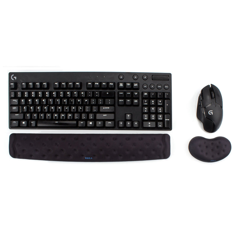 [Australia - AusPower] - BRILA Memory Foam Mouse & Keyboard Wrist Rest Support Pad Cushion Set for Computer, Laptop, Office Work, PC Gaming - Massage Holes Design - Easy Typing Wrist Pain Relief (Black) Black Bundle 