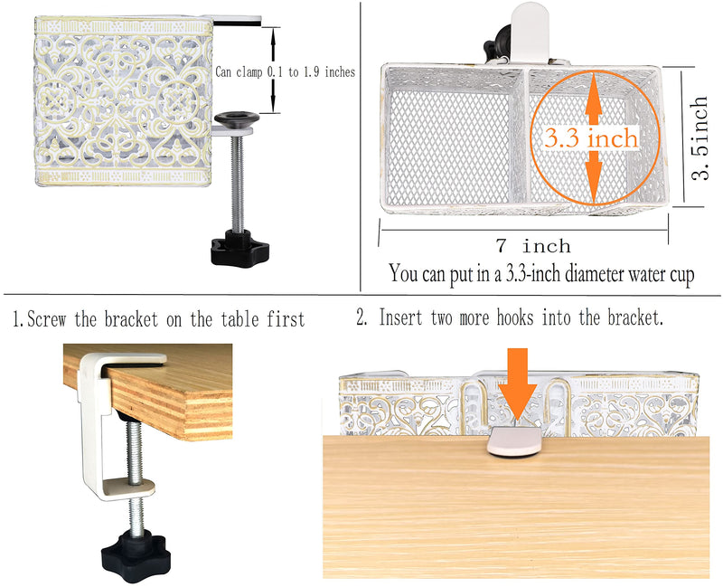 [Australia - AusPower] - Aurynns Desk Cup holder, Clip on Cup holder,To store beverags stationery and mobile phone(white + gold) white + gold 