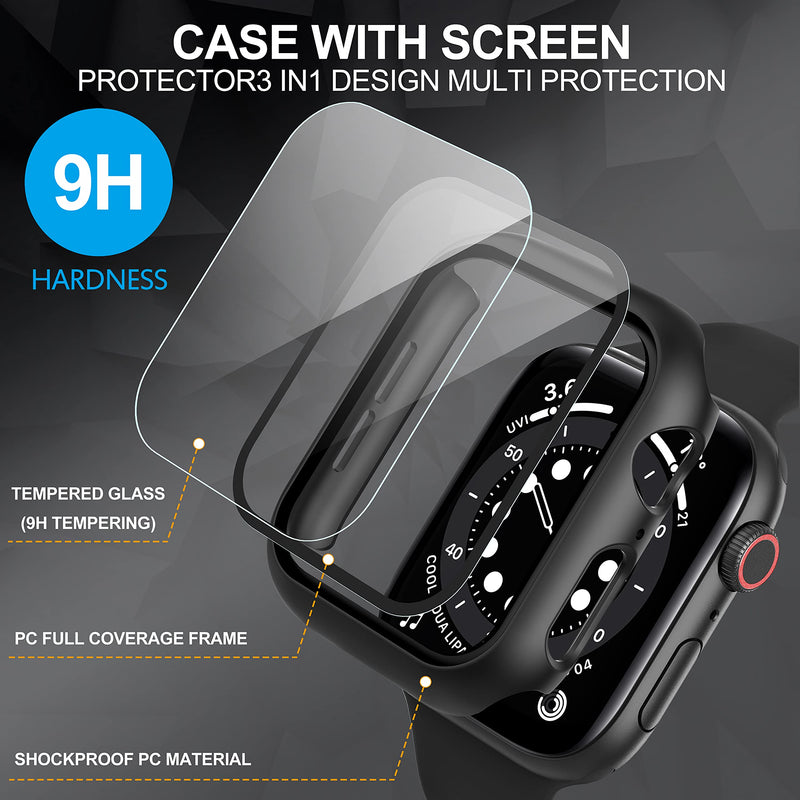 [Australia - AusPower] - GGOOIG 2-Pack Compatible with Apple Watch SE Series 6/5/4 44mm Case with Screen Protector, Tempered Glass Hard PC Case Slim Full Screen Protective Bumper Cover for iWatch 44mm (Black+Black) Black+Black 