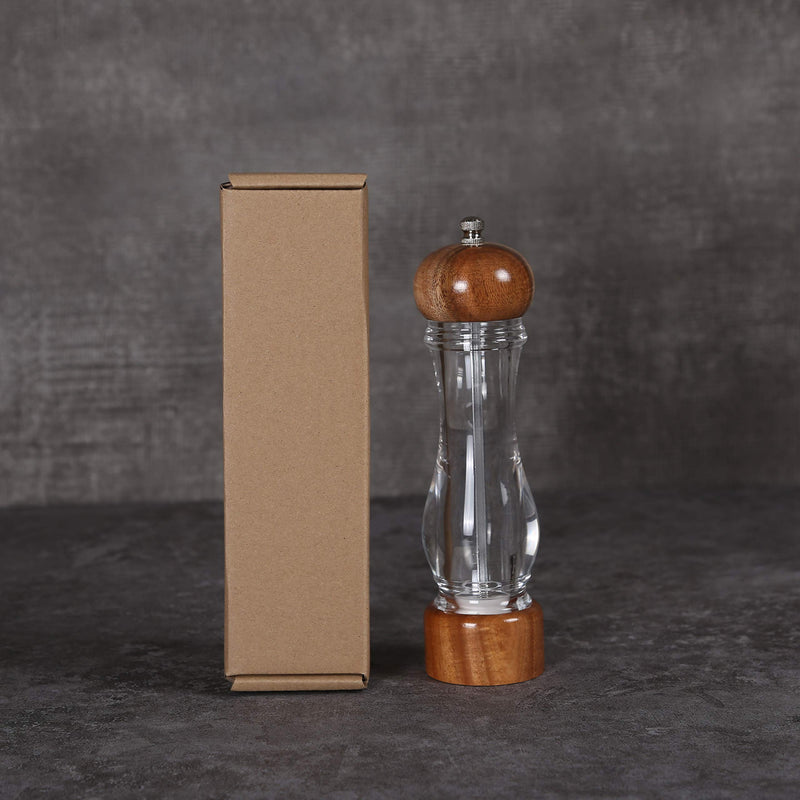 [Australia - AusPower] - KKC HOME ACCENTS Wooden Sea Salt Grinder,Salt Mill,Coarse Salt Grinder, Acacia Wood and Acrylic,Refillable,8 inch Grinder Mill for Pink Himalayan Salt or Pepper,Adjustable Coarseness Fine to Coarse 