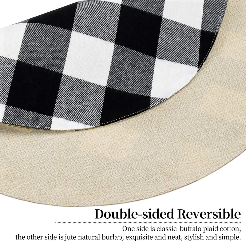 [Australia - AusPower] - Senneny Round Placemats Set of 6 - Black and White Buffalo Plaid Placemats - Reversible Cotton and Burlap Placemats for Round Tables - Farmhouse Placemats for Dining Table Black and White Plaid 