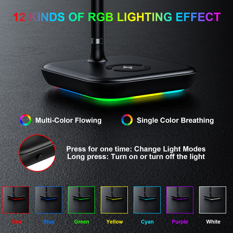 [Australia - AusPower] - RGB Headphone Stand with USB Charger HORUMP Desk Gaming Headset Holder Hanger Rack with 2 USB Charging Ports, Suitable for Gamer Desktop Table Game, Earphone Accessories, DJ, Boyfriend Gift 