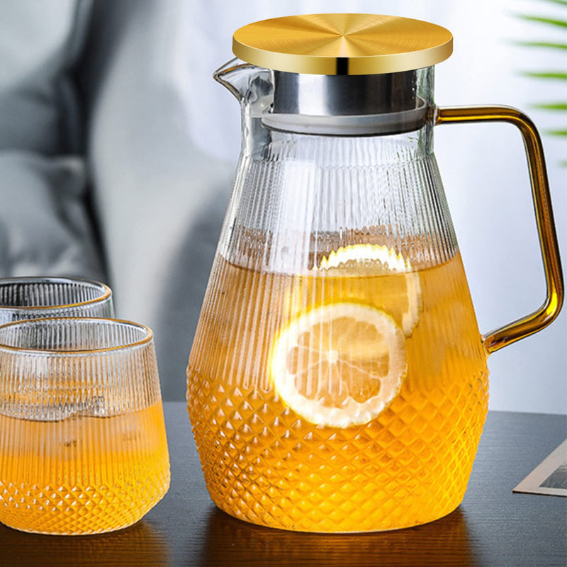 [Australia - AusPower] - TAEFAR 57 oz Glass Pitcher, Easy Clean Glass Pitcher, Glass Pitcher with Lid and Spout for Juice, Hot or Cold Beverage, Gold Lid 
