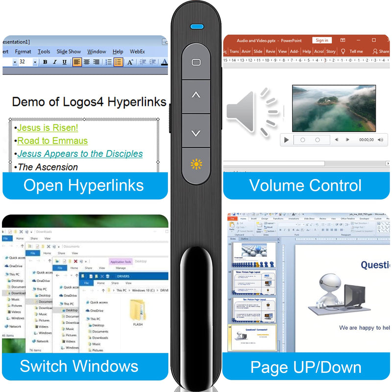 [Australia - AusPower] - Presentation Clicker for Powerpoint, Wireless Presenter Remote PowerPoint Clicker Pointer, 2.4GHz RF USB Rechargeable Presentation Pointer Slide Clicker with Hyperlink Volume Control(Red) 