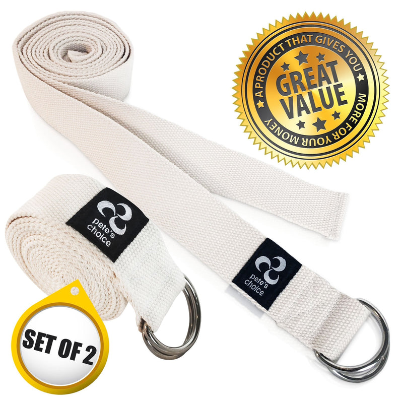[Australia - AusPower] - pete's choice 2-Pack or 5-Pack Yoga Exercise Adjustable Straps 8Ft | Bonus eBook | with Durable D-Ring for Pilates & Gym Workouts | Hold Poses, Stretch, Improve Flexibility & Maintain Balance 2 Pack, 8ft 