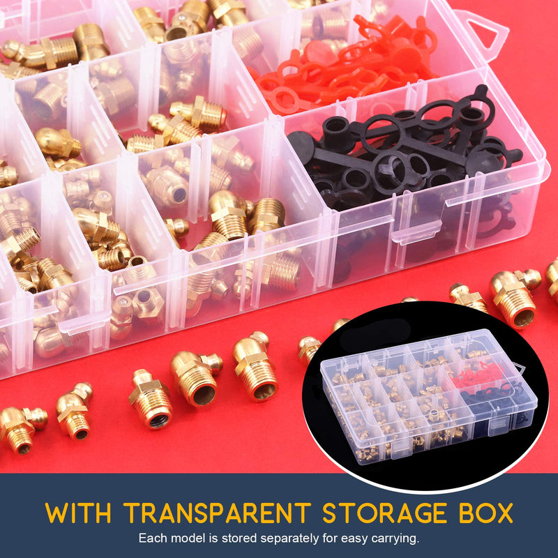 [Australia - AusPower] - Hilitchi Hydraulic Zerk Grease Fittings Assortment Kit with Grease Zerk Caps (SAE & Metric Grease Fitting-156Pcs) SAE & Metric-156PCS 