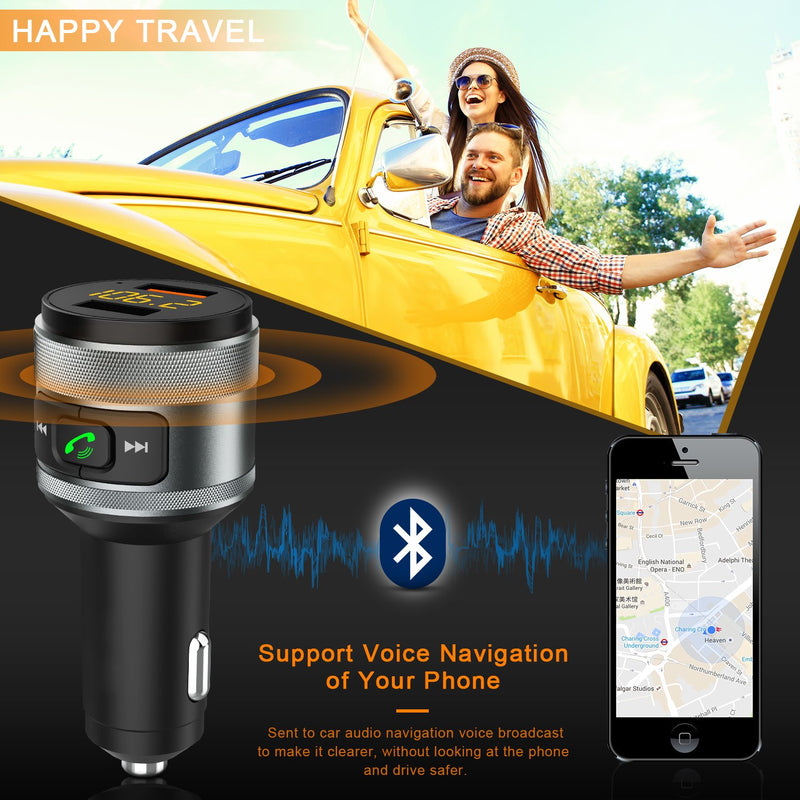 [Australia - AusPower] - Bluetooth 5.0 FM Transmitter for Car, 3.0 Wireless Bluetooth FM Radio Adapter Music Player FM Transmitter/Car Kit with Hands-Free Calling and 2 USB Ports Charger Support USB Drive 