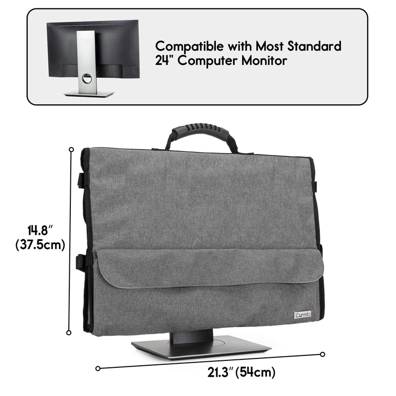 [Australia - AusPower] - CURMIO Computer Monitor Carrying Case for 24 Inch Monitor, Computer Screen Dust Cover with Rubber Handle and Pockets, Gray (Patented Design) 