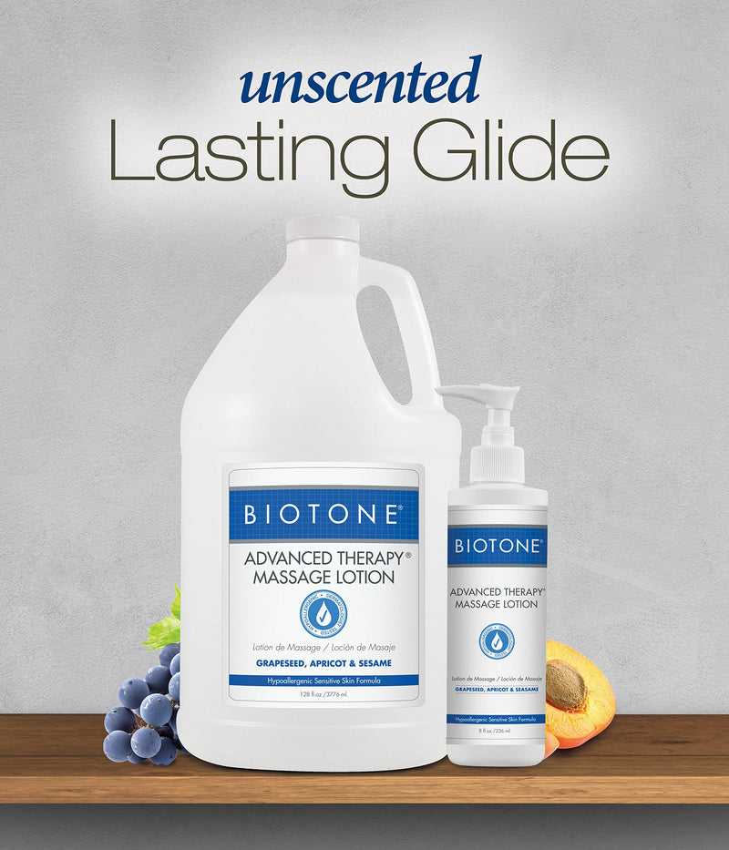 [Australia - AusPower] - BIOTONE Advanced Therapy Massage Lotion, Hypoallergenic and Fragrance-Free, More Glide and Workability, Absorbs for a Non-Greasy Finish 8 Fl Oz (Pack of 1) 