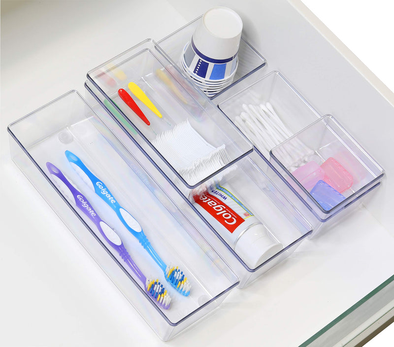 [Australia - AusPower] - 6 Pack - Simple Houseware Clear Plastic Desk Drawer Organizers 