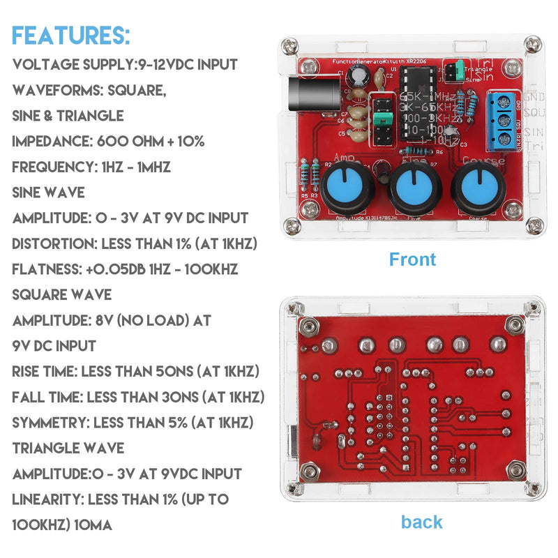 [Australia - AusPower] - Weewooday Signal Generator Kit, XR2206 Precise Function Signal Generator Frequency Module Signal Generator DIY Kit Sine Triangle Square Output Adjustable 1Hz-1MHz, 9-12V DC Input (1) 1 