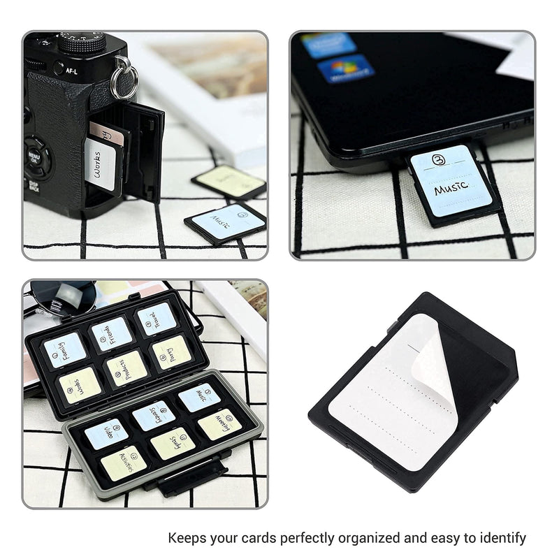 [Australia - AusPower] - 2 Pack 12 Slots Memory Card Case + 120 Count Card Labels: Water-Resistant Camera Memory Card Holder with Memory Card Labels for SD SDHC SDXC Card 