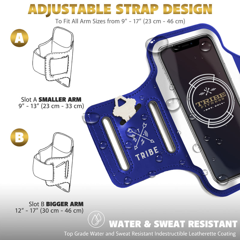 [Australia - AusPower] - TRIBE Running Phone Holder Armband. iPhone & Galaxy Cell Phone Sports Arm Bands for Women, Men, Runners, Jogging, Walking, Exercise & Gym Workout. Fits All Smartphones. Adjustable Strap, CC/Key Pocket M: iPhone Pro/X/XS/Galaxy S (Not Plus) Dark Blue 