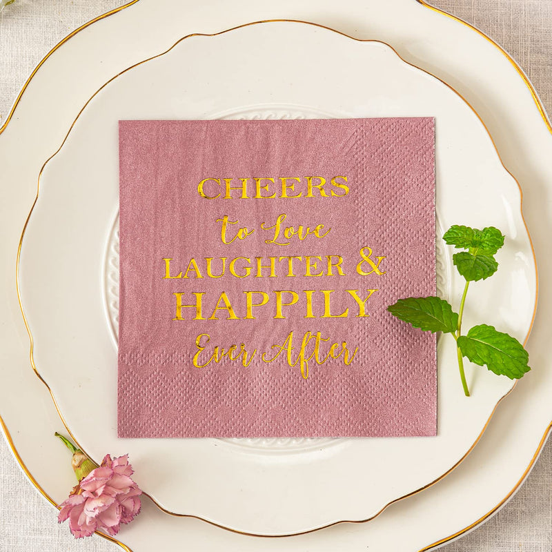 [Australia - AusPower] - Crisky Dusty Rose Bridal Shower Napkins Disposable Cocktail Napkins Gold Foil Beverage Desert Cake Napkins Engagement Party Decorations & Wedding Shower, Rehearsal Dinners Napkins [50 pcs, 3-ply] 