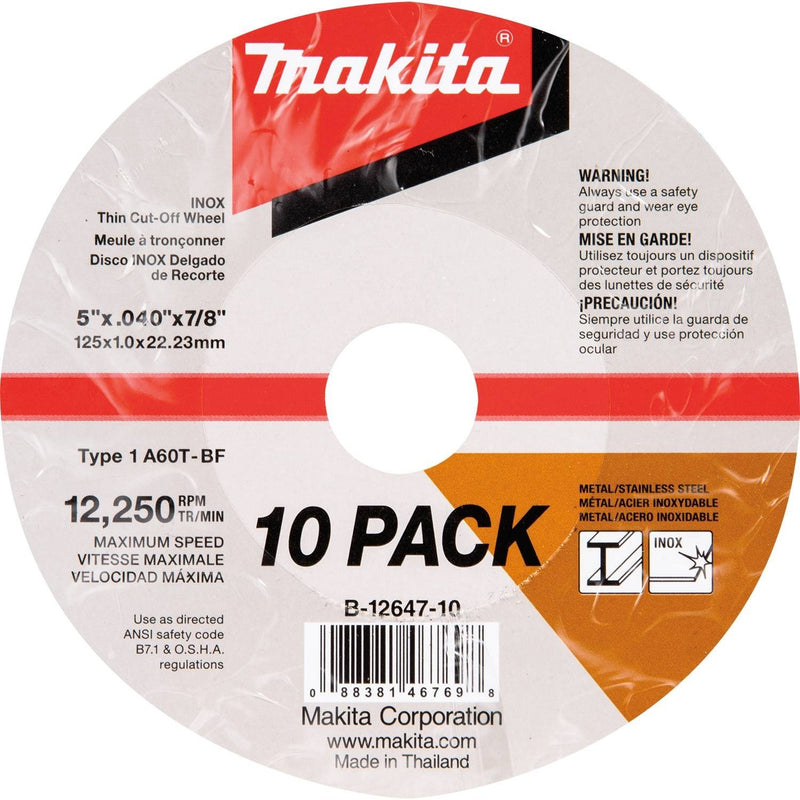 [Australia - AusPower] - Makita B-12647-10 5" x .040" x 7/8" INOX Thin Cut-Off Wheel, 10/Pk 