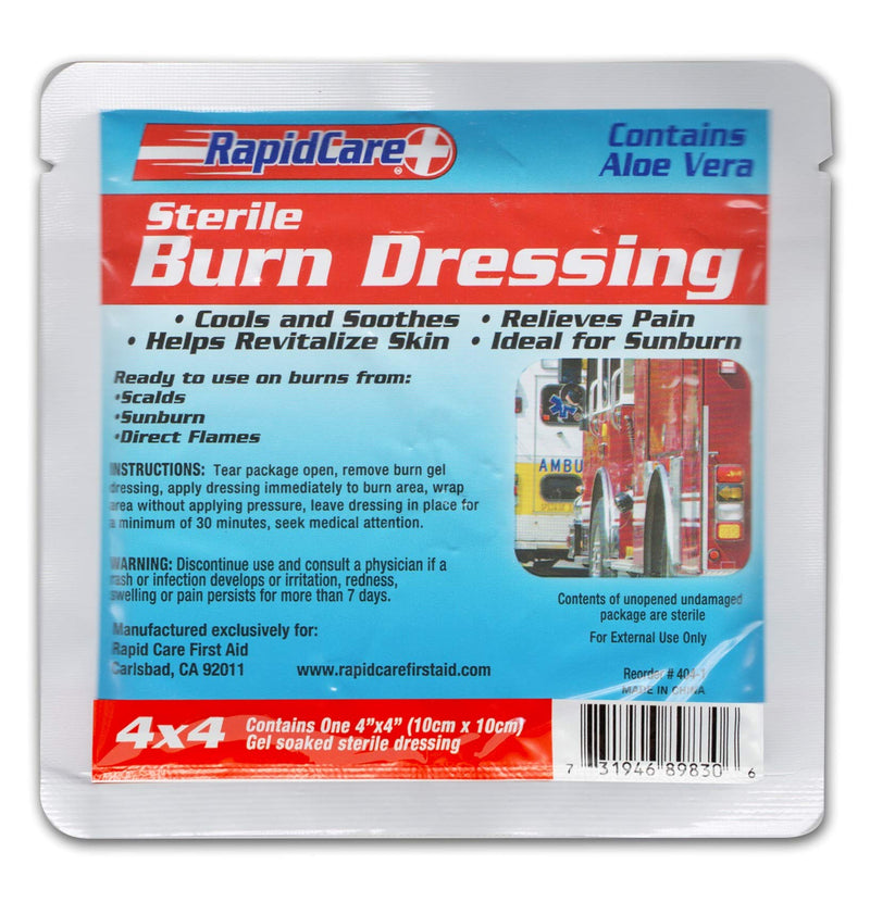 [Australia - AusPower] - Rapid Care First Aid 404-6 Hydrogel Burn & Wound Care Dressing Pads, Soothes & Protects All Burns, Cuts & Wounds, Contains Aloe Vera, Lidocaine Free, 4" x 4", Pack of 6,Red, White & Blue 
