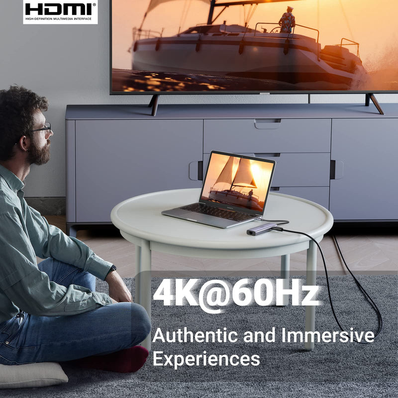 [Australia - AusPower] - UGREEN USB C Hub 4K@60Hz, USB to HDMI Multiport Adapter, 7-in-1 USB Hub for Laptop, 1Gbps Ethernet, 100W PD, SD/TF Card Reader, 2 USB 3.0 Ports, Docking Station Compatible with MacBook, iPad, Surface 