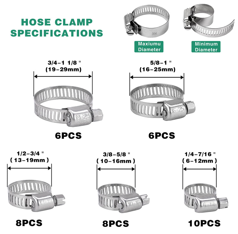 [Australia - AusPower] - OURU 70PCS Hose Clamp Kit,6-29mm Range Adjustable 304 Stainless Steel Worm Gear Hose Clamps 1/4'' - 1 1/8'' for Water Pipe,Pipe Tube, Automotive,Garden,Mechanical Application(5 Sizes) 1/4"-1 23/32" 