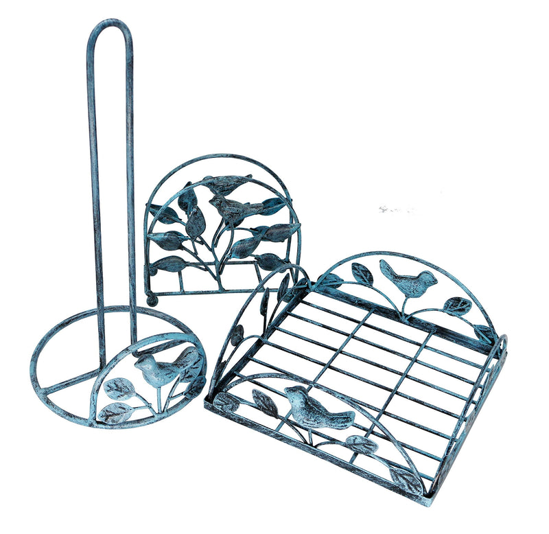 [Australia - AusPower] - Cast Iron Bird & Tree Classic Napkin Holder/Tabletop Freestanding Tissue Dispenser, Turquoise 