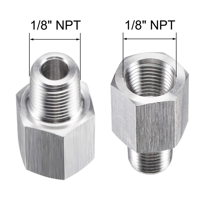 [Australia - AusPower] - uxcell Pipe Fitting Reducer Adapter 1/8" NPT Male x 1/8" NPT Female for Water Oil Air Pressure Gauge Engine Temp Sensor, Stainless Steel, Pack of 1 1/8" NPT x 1/8" NPT 