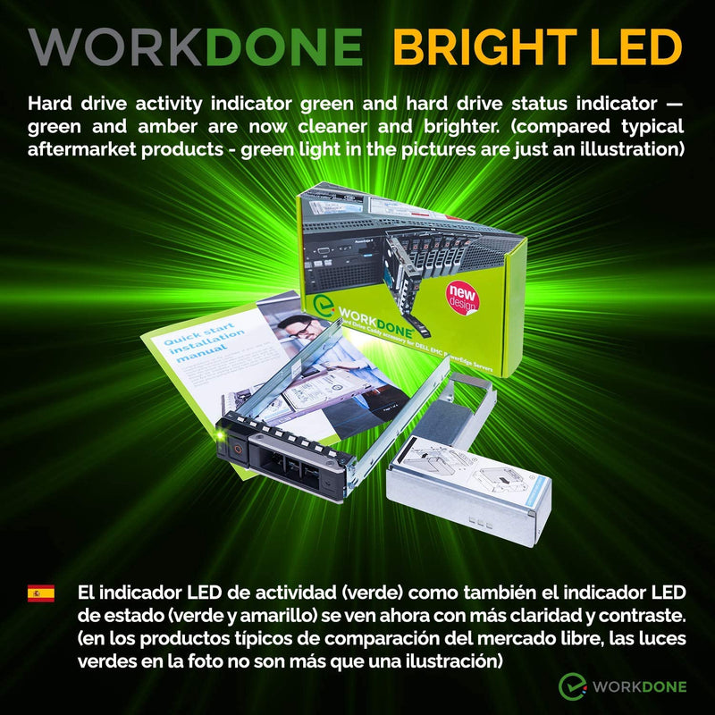 [Australia - AusPower] - WorkDone 3.5 inch Drive Caddy with 2.5 inch HDD Adapter - Compatible for Dell PowerEdge Servers - R740 R640 R540 R440 R340 R550 R450 R650xs R750xs - Bright LED Tray - with Detailed Setup Manual 