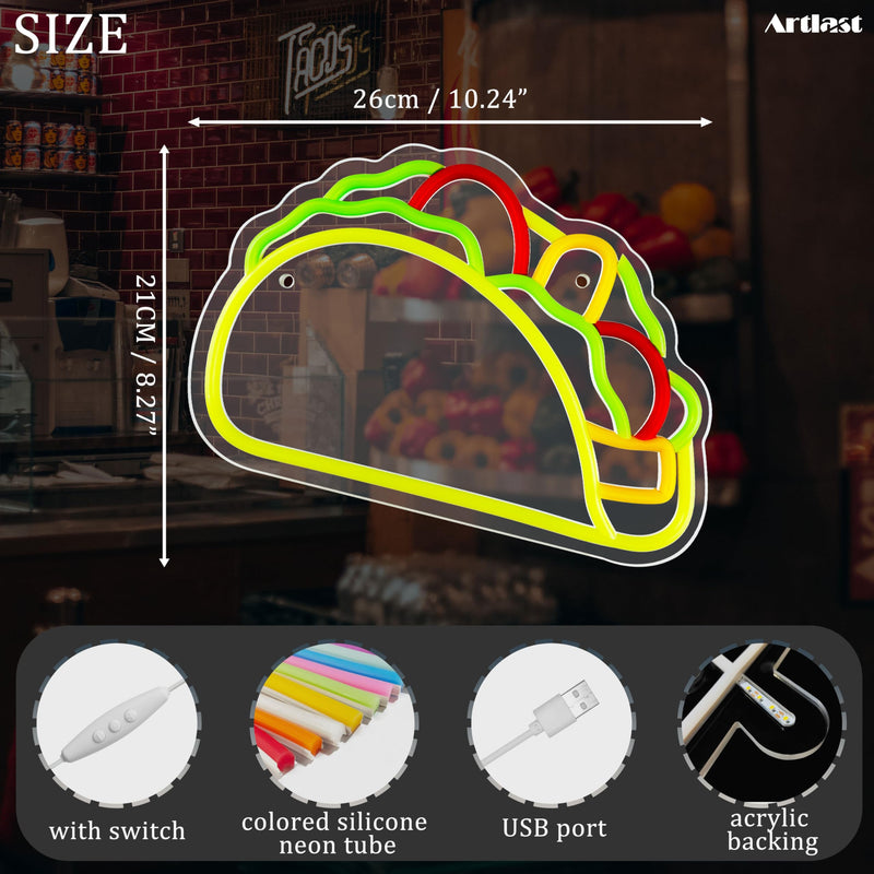 [Australia - AusPower] - Artlast Tacos Shaped Neon Sign LED Neon Taco Signs for Mexican Food Restaurant Wall Decor Tacos Decorations for Taco Bar Party Kitchen Bedroom Wall Art Decor Signs 